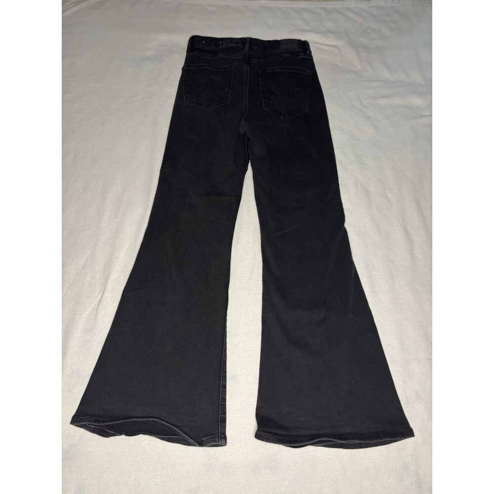 American Eagle Flare Jeans Women 8 Black Excellent Curvy Highest Rise Button Fly - Picture 2 of 14